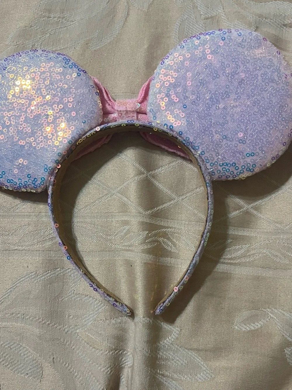 Sequin Pastel Mouse Ears Headband with Pink Bow